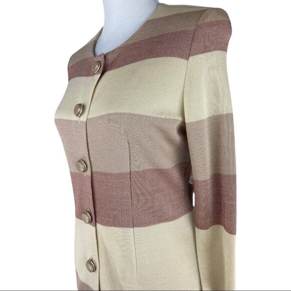 Misook Women's NWT Tan Striped Button Up Long Sleeve Ponte Knit Sweater XS/C40 - Picture 4 of 11